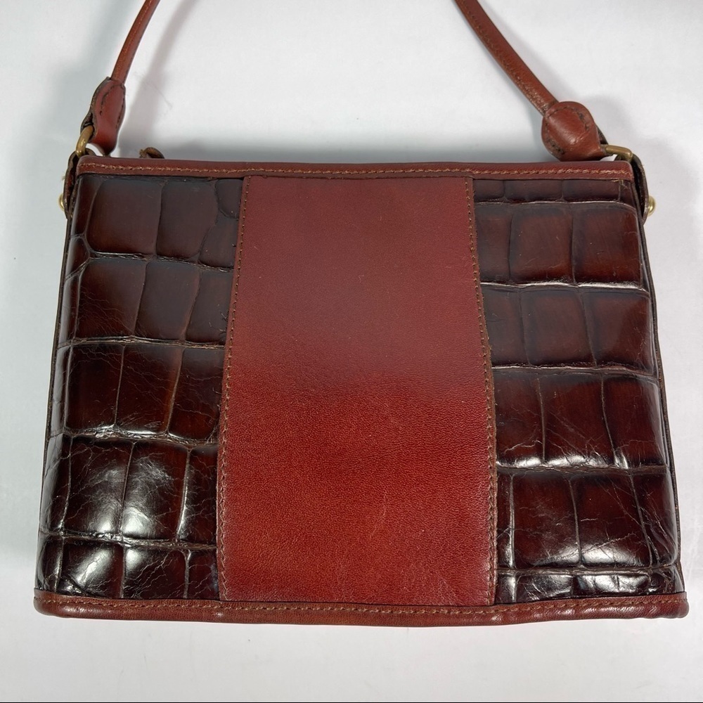 Vintage Brahmin Croc Embossed Leather Bag Brass Hardware Shoulder Purse
